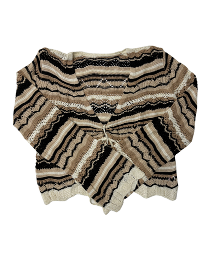 Vintage Beige & Black Striped Open Knit Cropped Shrug - M
