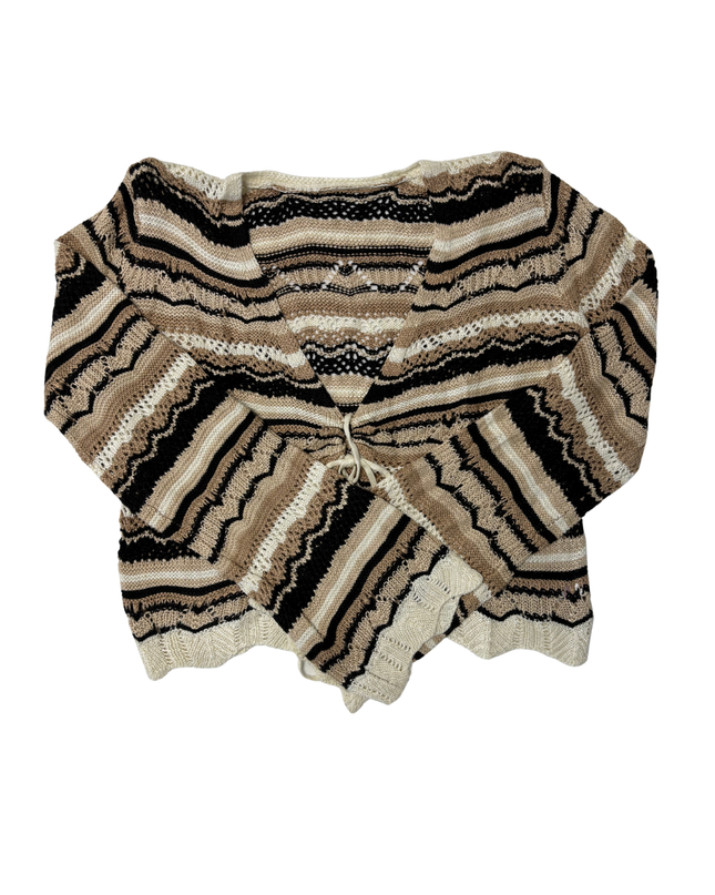 Vintage Beige & Black Striped Open Knit Cropped Shrug - M