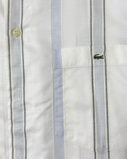 Lacoste White & Light Blue Striped Short-Sleeve Button-Up Shirt
