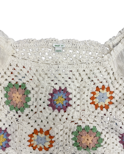 Aerie White Boho Crochet Floral Patchwork Peasant Top - XXS