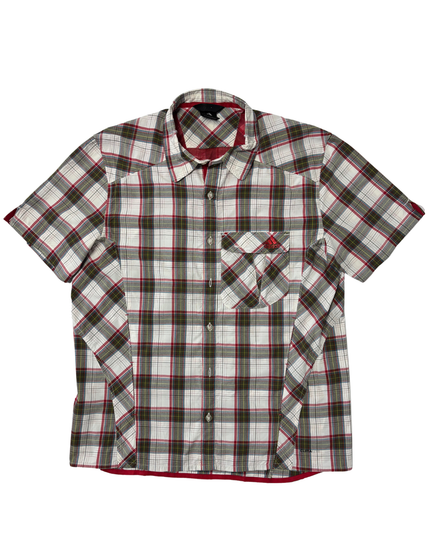 Adidas Red & Olive Plaid ClimaLite Short Sleeve Button-Up Shirt