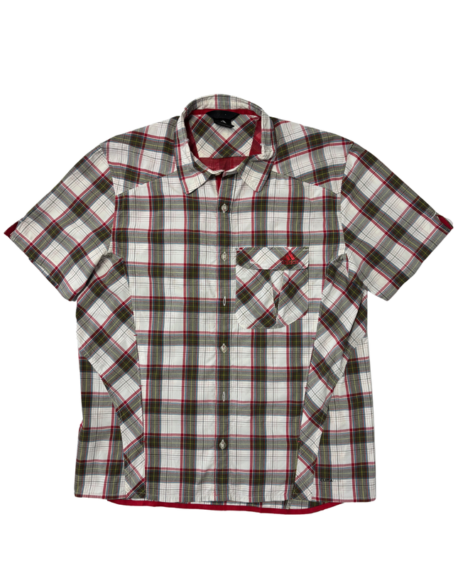 Adidas Red & Olive Plaid ClimaLite Short Sleeve Button-Up Shirt