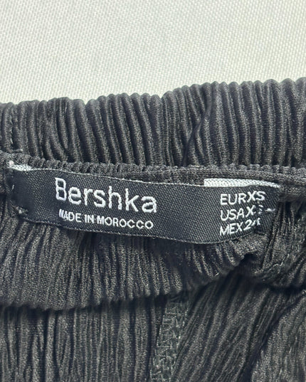 Bershka Black Plissé Textured Wrap Top