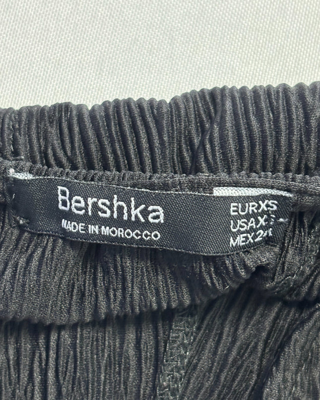 Bershka Black Plissé Textured Wrap Top