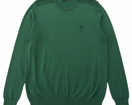 U.S. Polo Assn. Green Crew Neck Sweater with Textured Shoulders