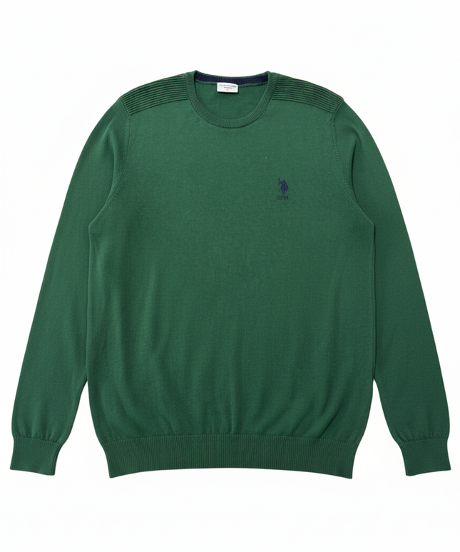 U.S. Polo Assn. Green Crew Neck Sweater with Textured Shoulders