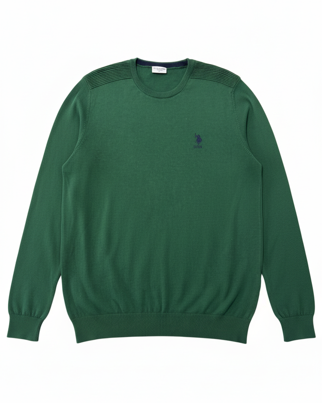 U.S. Polo Assn. Green Crew Neck Sweater with Textured Shoulders