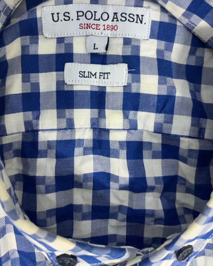 USPA Slim Fit Gingham Shirt - Navy & White - M