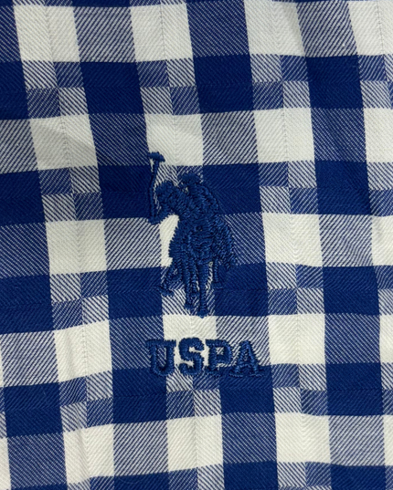 USPA Slim Fit Gingham Shirt - Navy & White - M