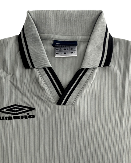 Umbro Retro Striped Ribbed Collar Gray Polo Shirt - M