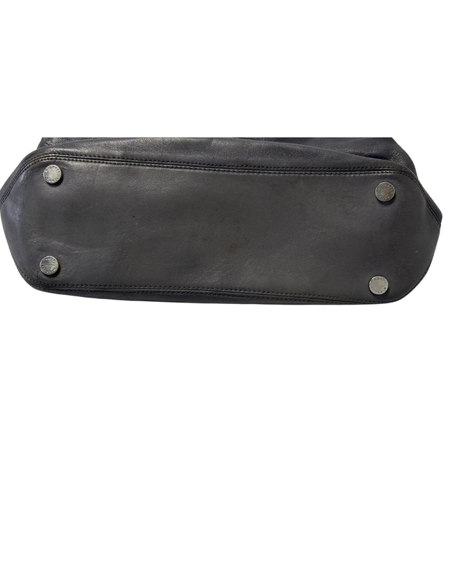 Michael Kors Slate Leather Convertible Large Silver MK Logo Satchel Bag