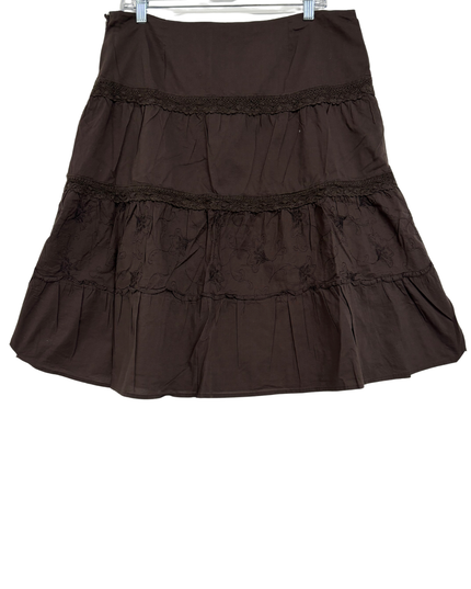 Mossimo Y2K Brown Tiered Cotton Lace Trim & Floral Embroidery Skirt