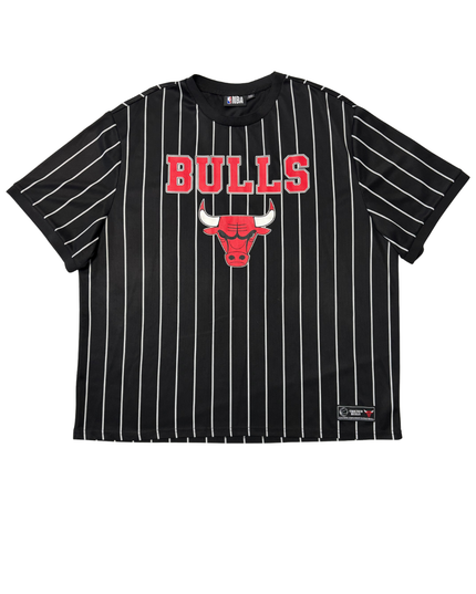 NBA Chicago Bulls Black Pinstripe Oversized Team Logo T-Shirt