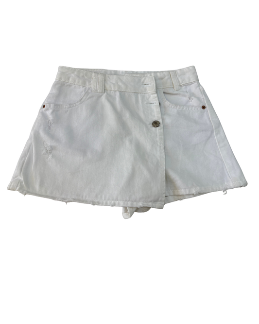 Zara White Distressed Denim Mini Skirt - S