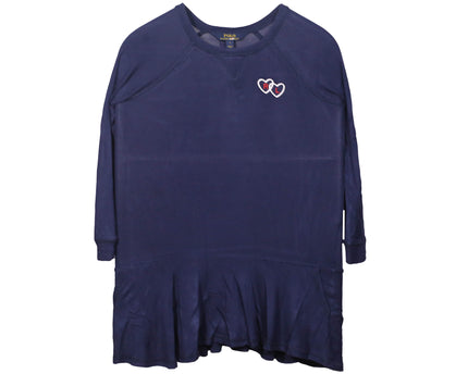 Ralph Lauren Navy Blue Heart Embroidered Cotton Top
