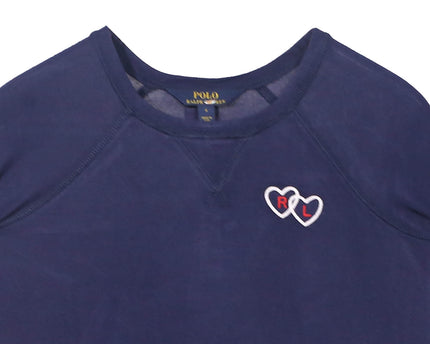 Ralph Lauren Navy Blue Heart Embroidered Cotton Top