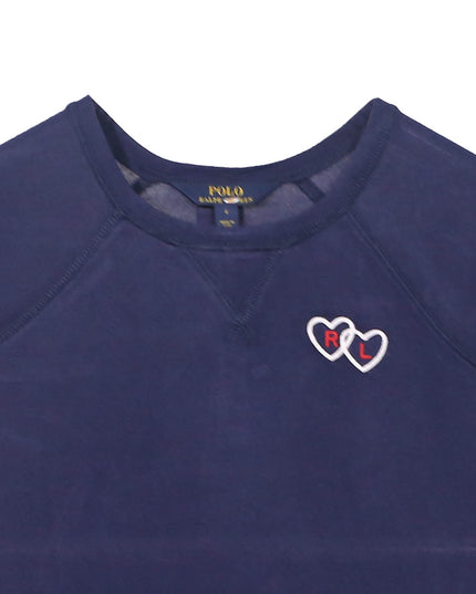 Ralph Lauren Navy Blue Heart Embroidered Cotton Top