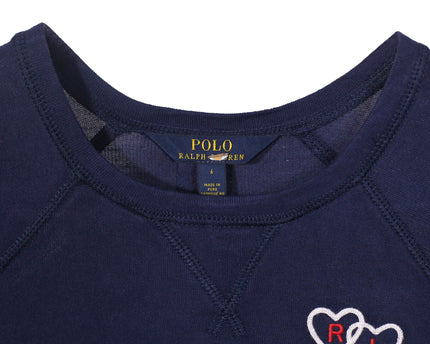 Ralph Lauren Navy Blue Heart Embroidered Cotton Top