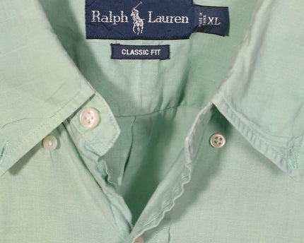 Ralph Lauren Classic Fit Mint Green Short-Sleeve Linen Shirt