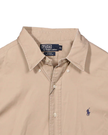 Ralph Lauren Caldwell Camp Linen Silk Button Up Beige Shirt
