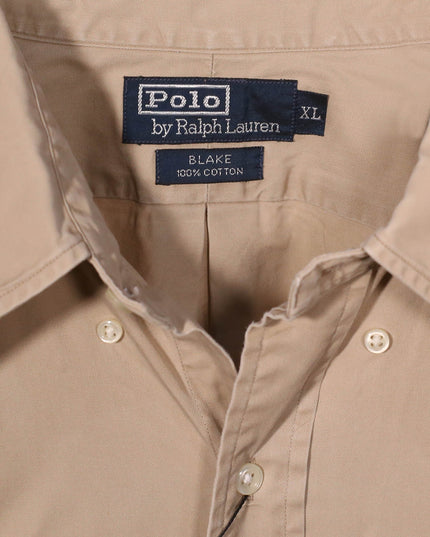 Ralph Lauren Caldwell Camp Linen Silk Button Up Beige Shirt