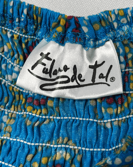 Flora de Tal Blue Dotted Floral Shirred Rayon Halter Top