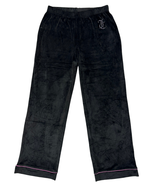 Juicy Couture Black Velour with Rhinestone Logo Pants - XS | Waist: 28"