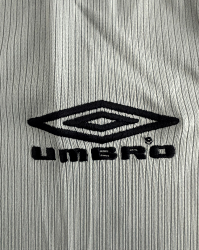 Umbro Retro Striped Ribbed Collar Gray Polo Shirt - M