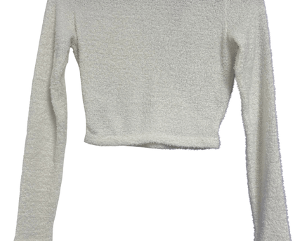 H&M White Textured Knit Wrap Front Long Sleeve Crop Top