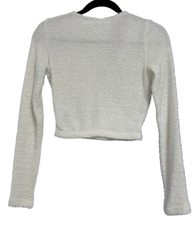 H&M White Textured Knit Wrap Front Long Sleeve Crop Top