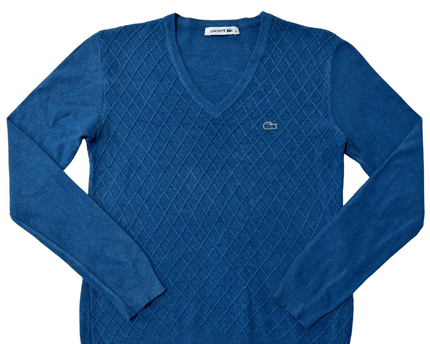Lacoste Argyle Diamond Knit Blue V-Neck Sweater