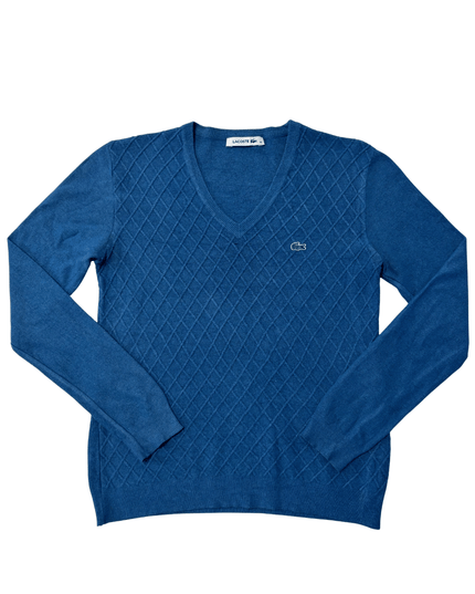 Lacoste Argyle Diamond Knit Blue V-Neck Sweater