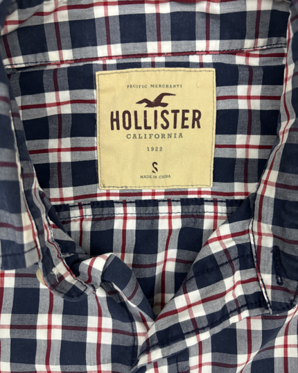 Hollister Navy, White & Red Checkered Flannel Shirt - XS