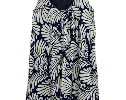 Zara Basic Navy & White Abstract Print Sleeveless Balloon Hem Dress