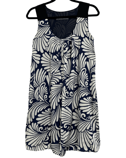 Zara Basic Navy & White Abstract Print Sleeveless Balloon Hem Dress