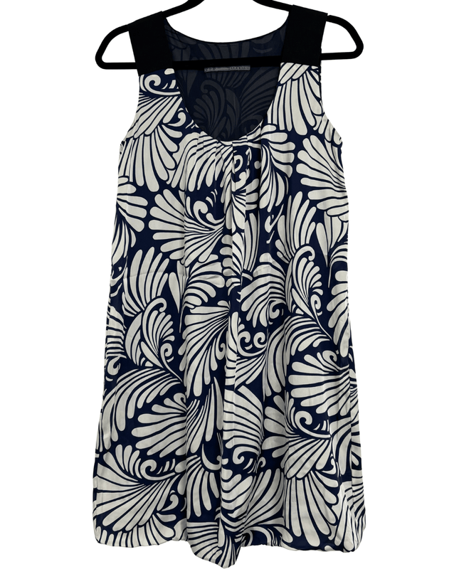 Zara Basic Navy & White Abstract Print Sleeveless Balloon Hem Dress
