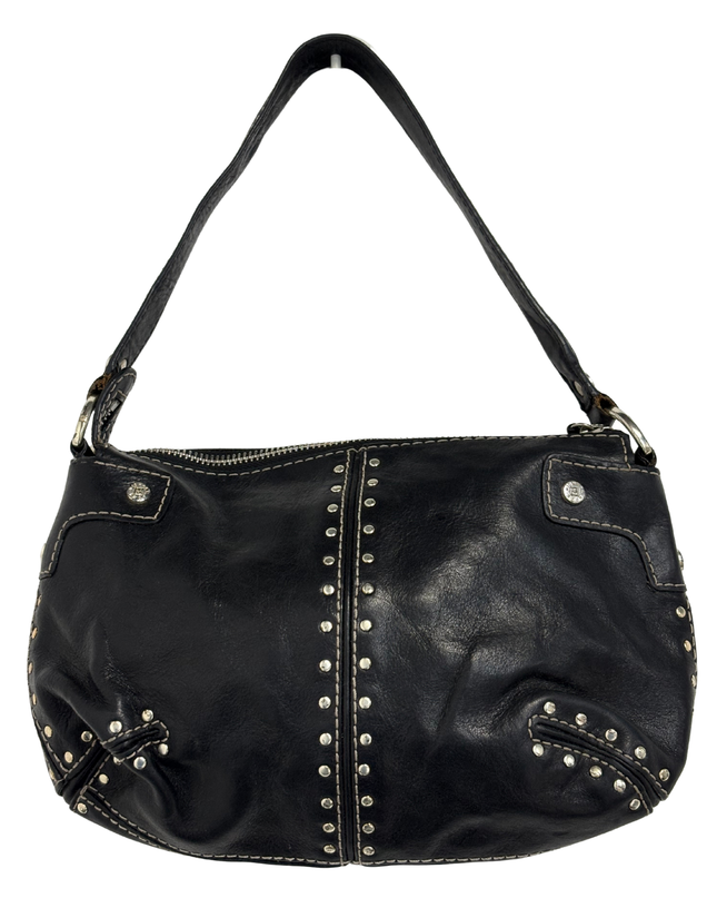 Michael Kors Black Leather Studded Contrast Stitching Y2K Shoulder Bag