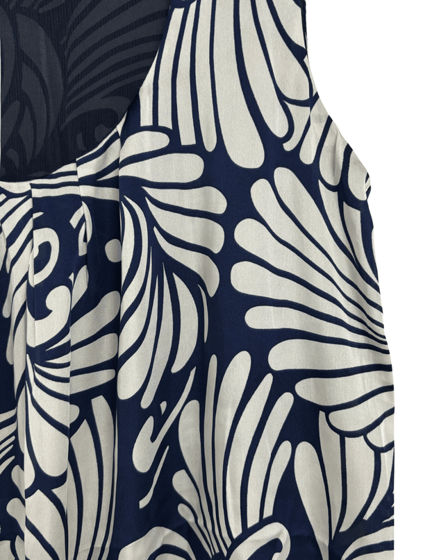 Zara Basic Navy & White Abstract Print Sleeveless Balloon Hem Dress