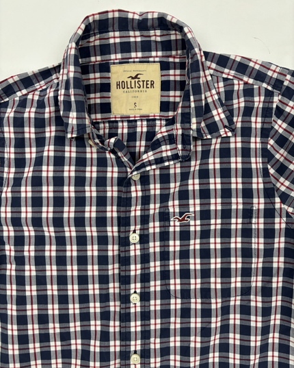 Hollister Navy, White & Red Checkered Flannel Shirt - XS