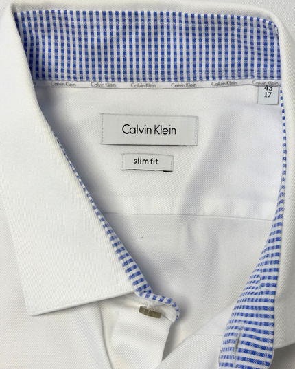 Calvin Klein White Slim Fit with Blue Collar Lining Dress Shirt