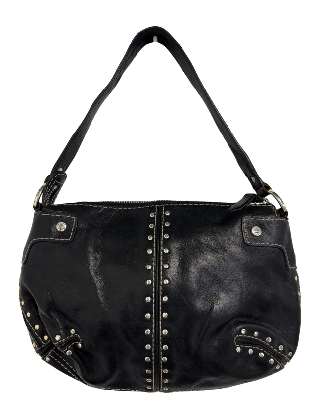 Michael Kors Black Leather Studded Contrast Stitching Y2K Shoulder Bag