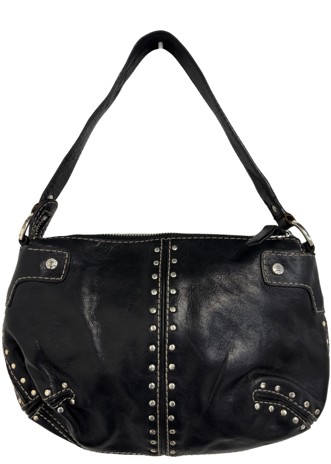 Michael Kors Black Leather Studded Contrast Stitching Y2K Shoulder Bag