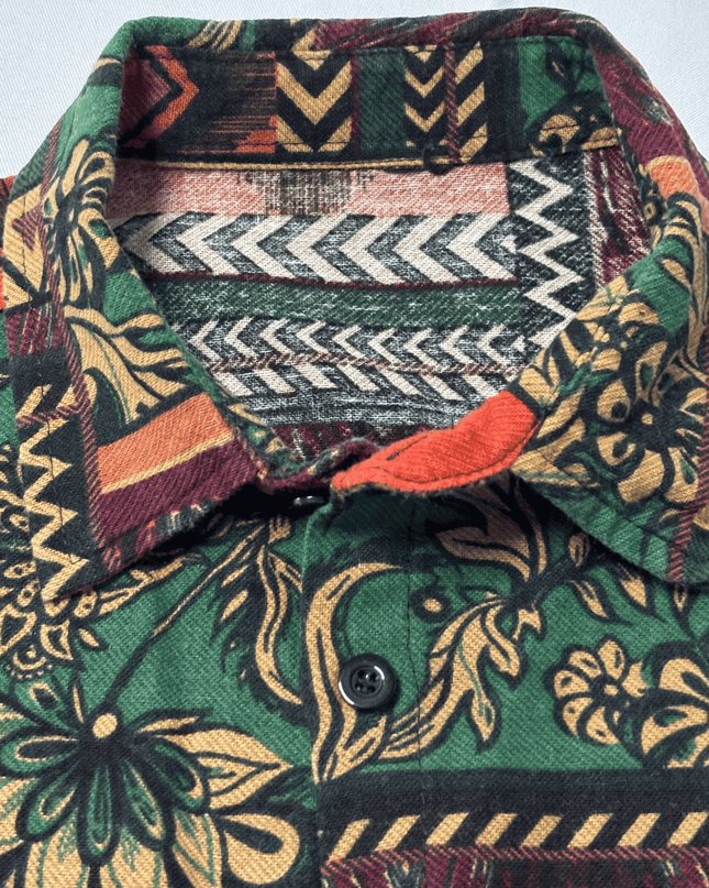 Vintage-Inspired Tribal Patchwork Print Shirt