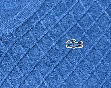 Lacoste Argyle Diamond Knit Blue V-Neck Sweater