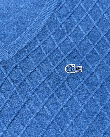 Lacoste Argyle Diamond Knit Blue V-Neck Sweater