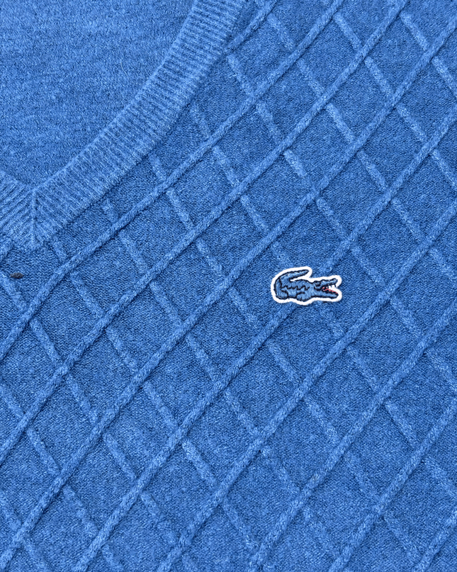 Lacoste Argyle Diamond Knit Blue V-Neck Sweater
