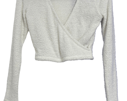 H&M White Textured Knit Wrap Front Long Sleeve Crop Top