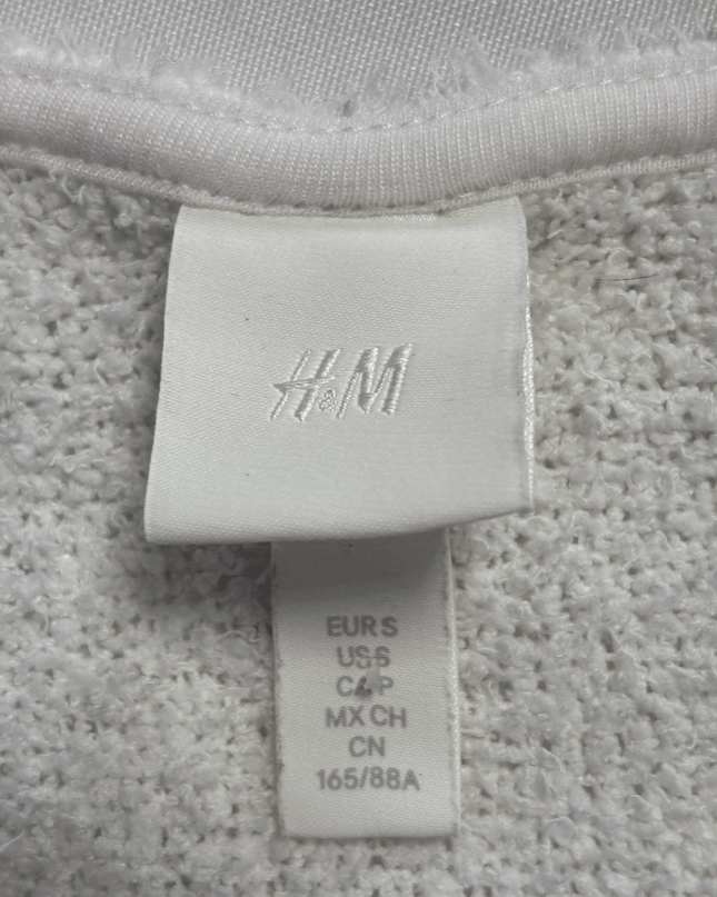 H&M White Textured Knit Wrap Front Long Sleeve Crop Top