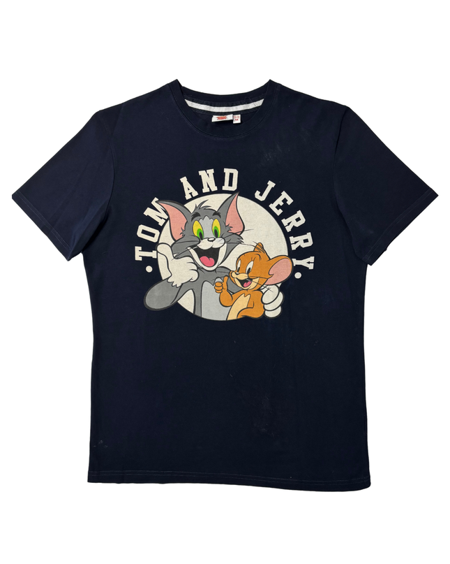 Tom & Jerry Classic Cartoon Navy Blue Graphic T-Shirt - M