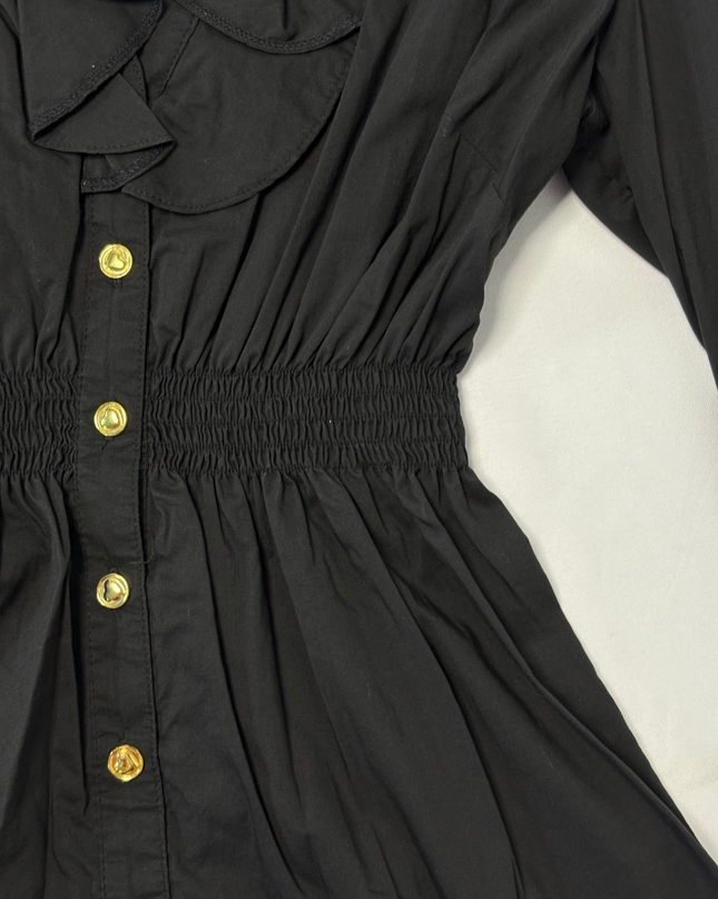 Baby Phat Black Shirred Waist Gold Buttons Y2K Ruffle Blouse